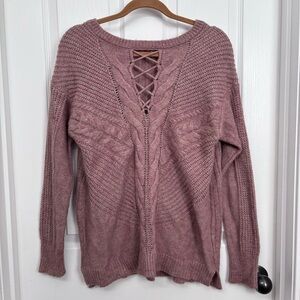 Mauve Lace-Up Knit Sweater | Maurices M